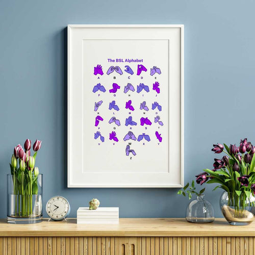 British Sign Language Alphabet Print: choice of colours, BSL Poster, bsl learner, bsl educational resource, bsl abc, bsl alphabet print