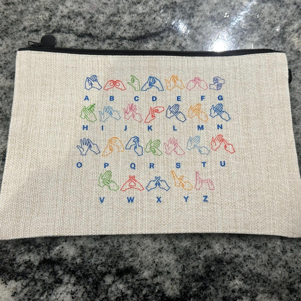 BSL alphabet, bsl Teacher gift,  bsl pencil case, teaching assistant gift, bsl gift, accessories bag, cochlear implant bag, hearing aid bag,