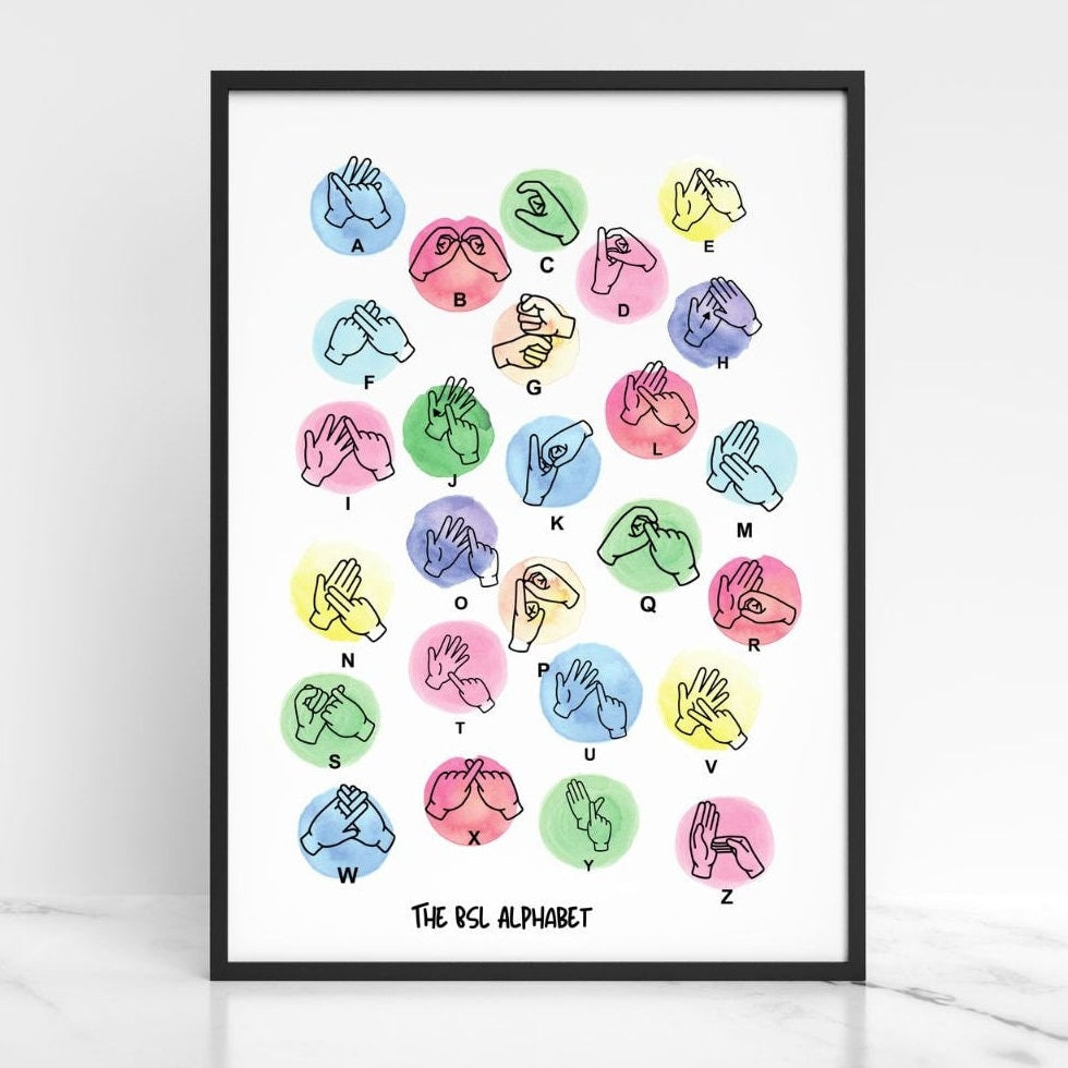 BSL Alphabet Print: British Sign Language Poster, Nursery Education, classroom, playroom, bsl left hand