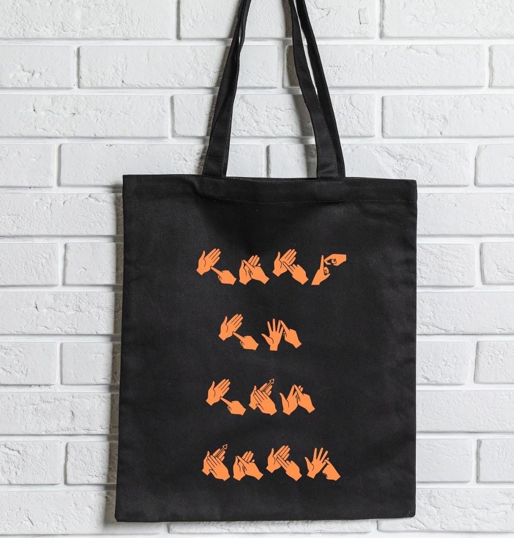 BSL funny Tote Bag: Funny Deaf Sign Language Gift, british sign language gift, Deaf humour, talk to the hand, cotton tote bag