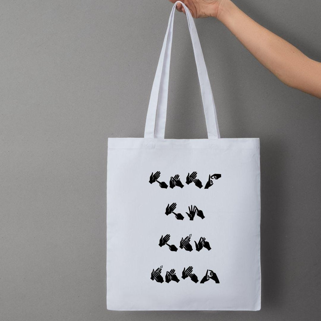BSL funny Tote Bag: Funny Deaf Sign Language Gift, british sign language gift, Deaf humour, talk to the hand, cotton tote bag