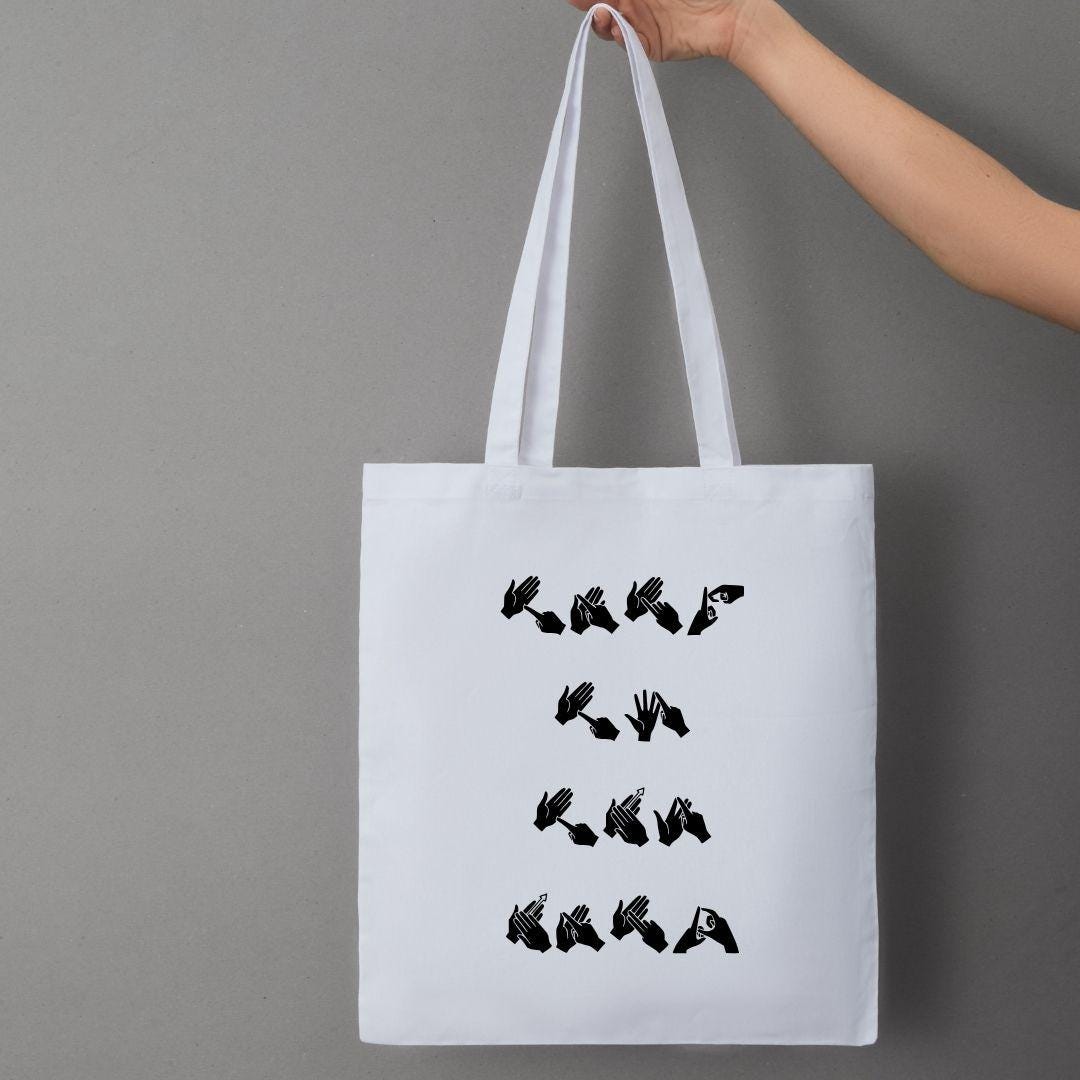 BSL funny Tote Bag: Funny Deaf Sign Language Gift, british sign language gift, Deaf humour, talk to the hand, cotton tote bag