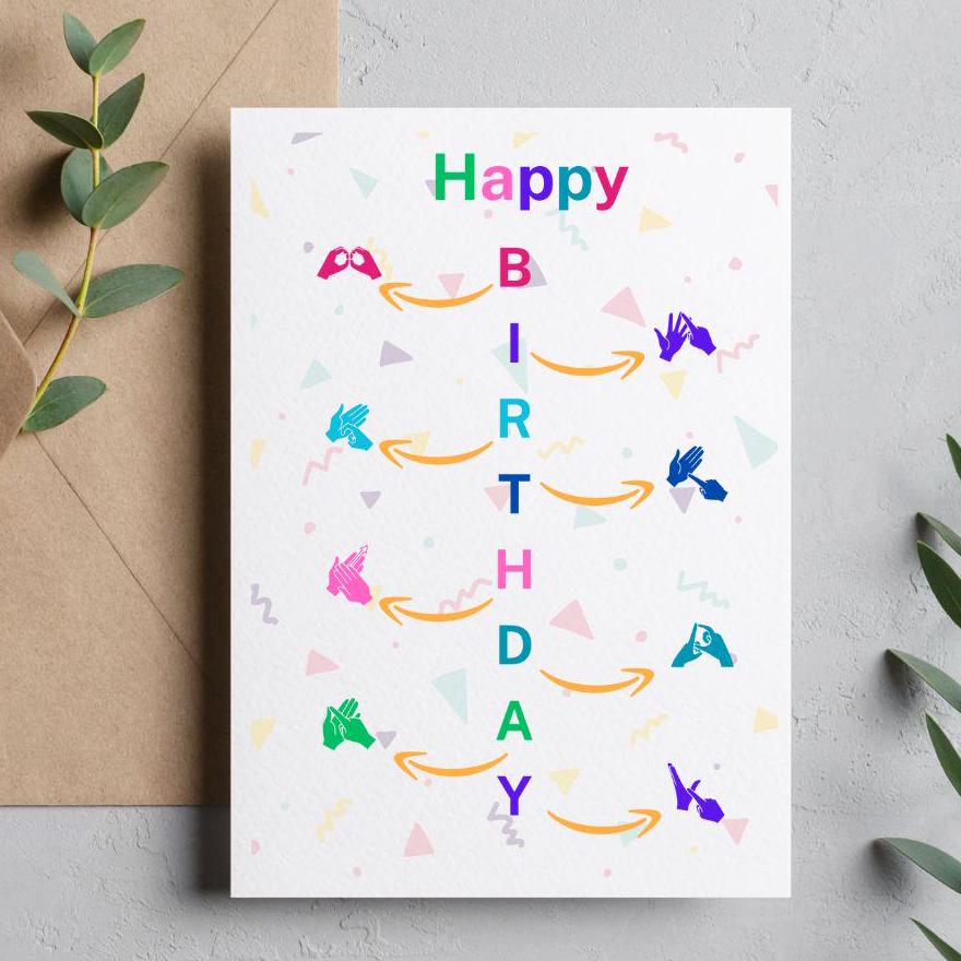 British Sign Language Birthday Card: BSL Fingerspelling, Deaf Art