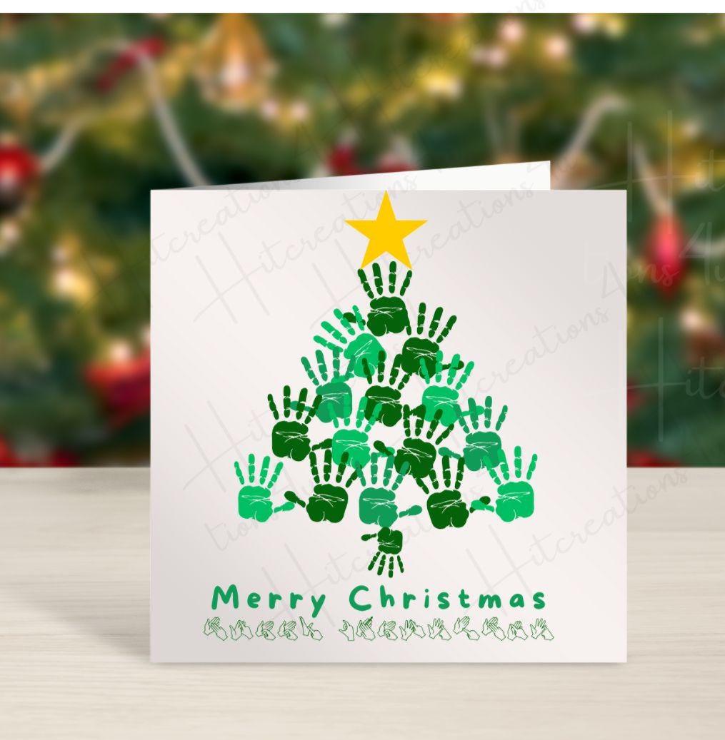 BSL christmas card, bsl card, teacher card, merry christmas, Deaf, Sign Language card, BSL, fingerspelling, Deaf Awareness, christmas tree
