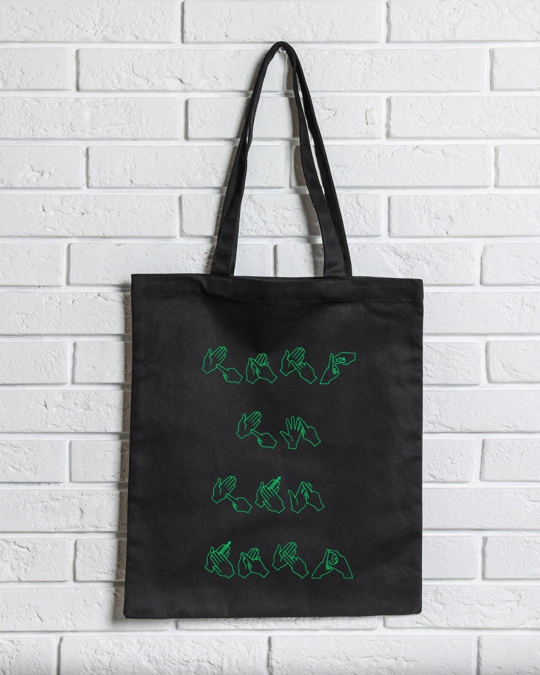 BSL funny Tote Bag: Funny Deaf Sign Language Gift, british sign language gift, Deaf humour, talk to the hand, cotton tote bag
