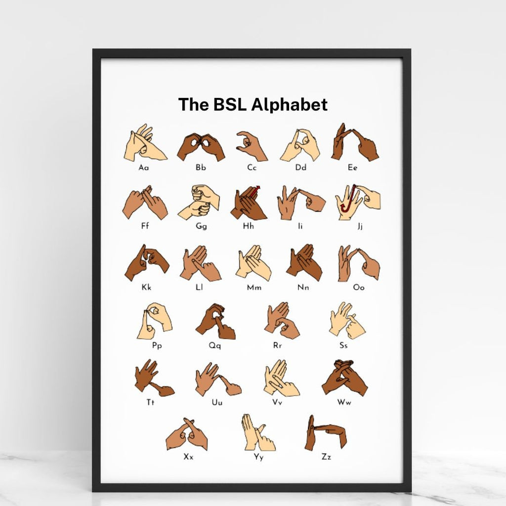 BSL Alphabet Print: British Sign Language Wall Art, different skin tones, BSL ABC