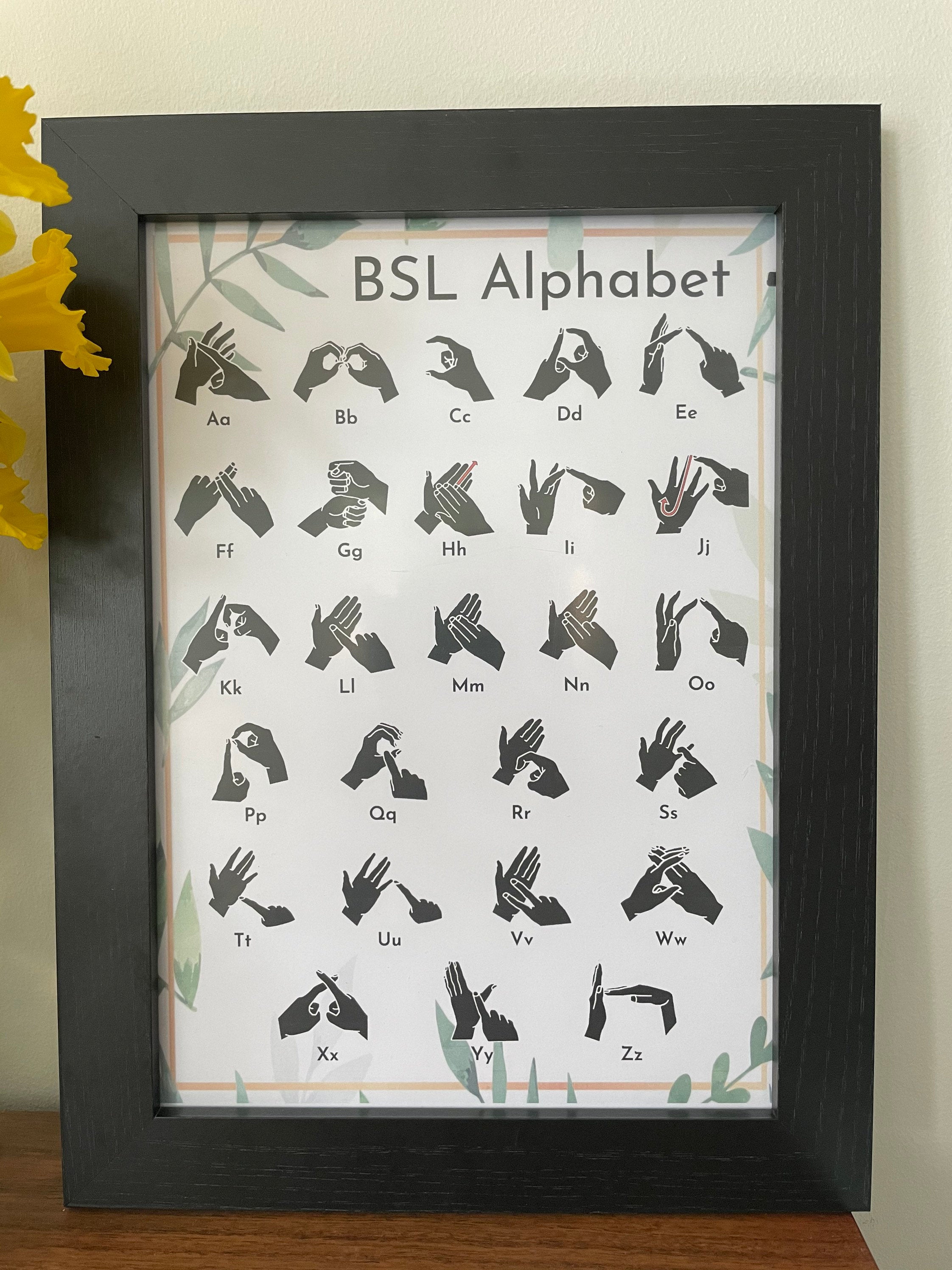 British Sign Language Alphabet Print: choice of colours, BSL Poster, bsl learner, bsl educational resource, bsl abc, bsl alphabet print