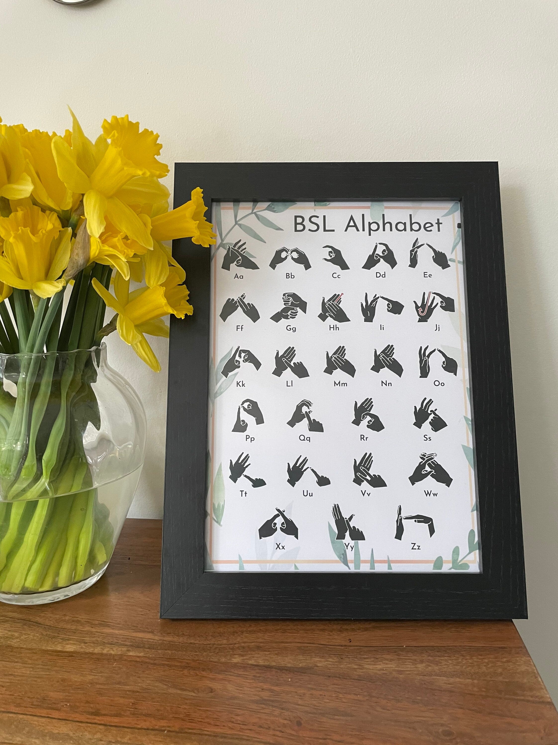 British Sign Language Alphabet Print: choice of colours, BSL Poster, bsl learner, bsl educational resource, bsl abc, bsl alphabet print