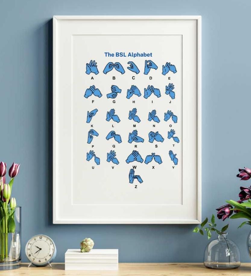 British Sign Language Alphabet Print: choice of colours, BSL Poster, bsl learner, bsl educational resource, bsl abc, bsl alphabet print