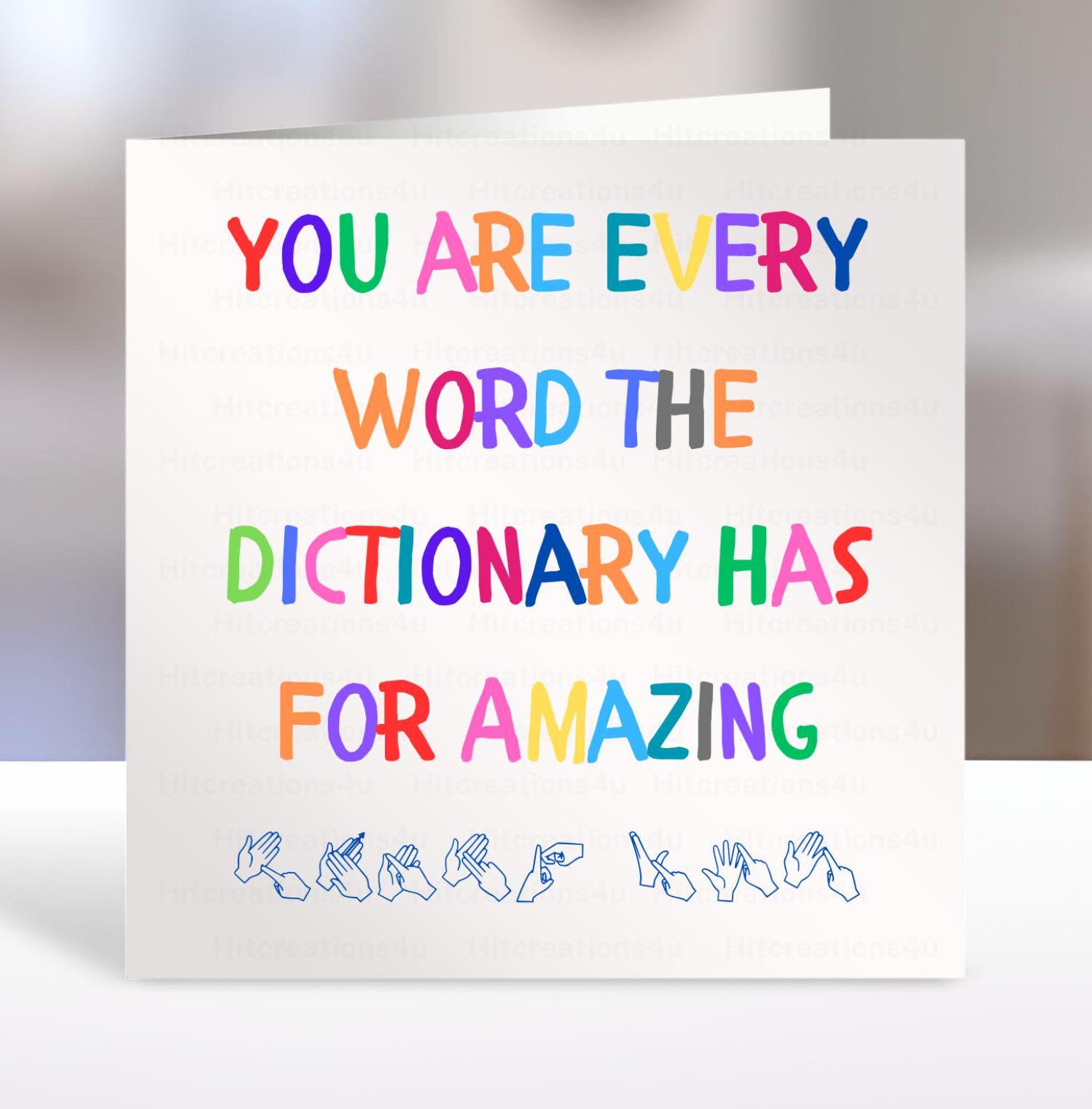 BSL thank you Card, Fingerspelling, British sign language, bsl good luck, bsl i love you card, youre amazing, teacher card, friend, for her