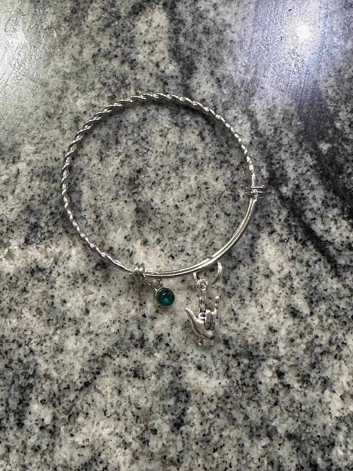 BSL I Love You Bangle | Personalised Birthstone Bracelet | British Sign Language Gift| Deaf Awareness Jewellery ASL| BSL gift