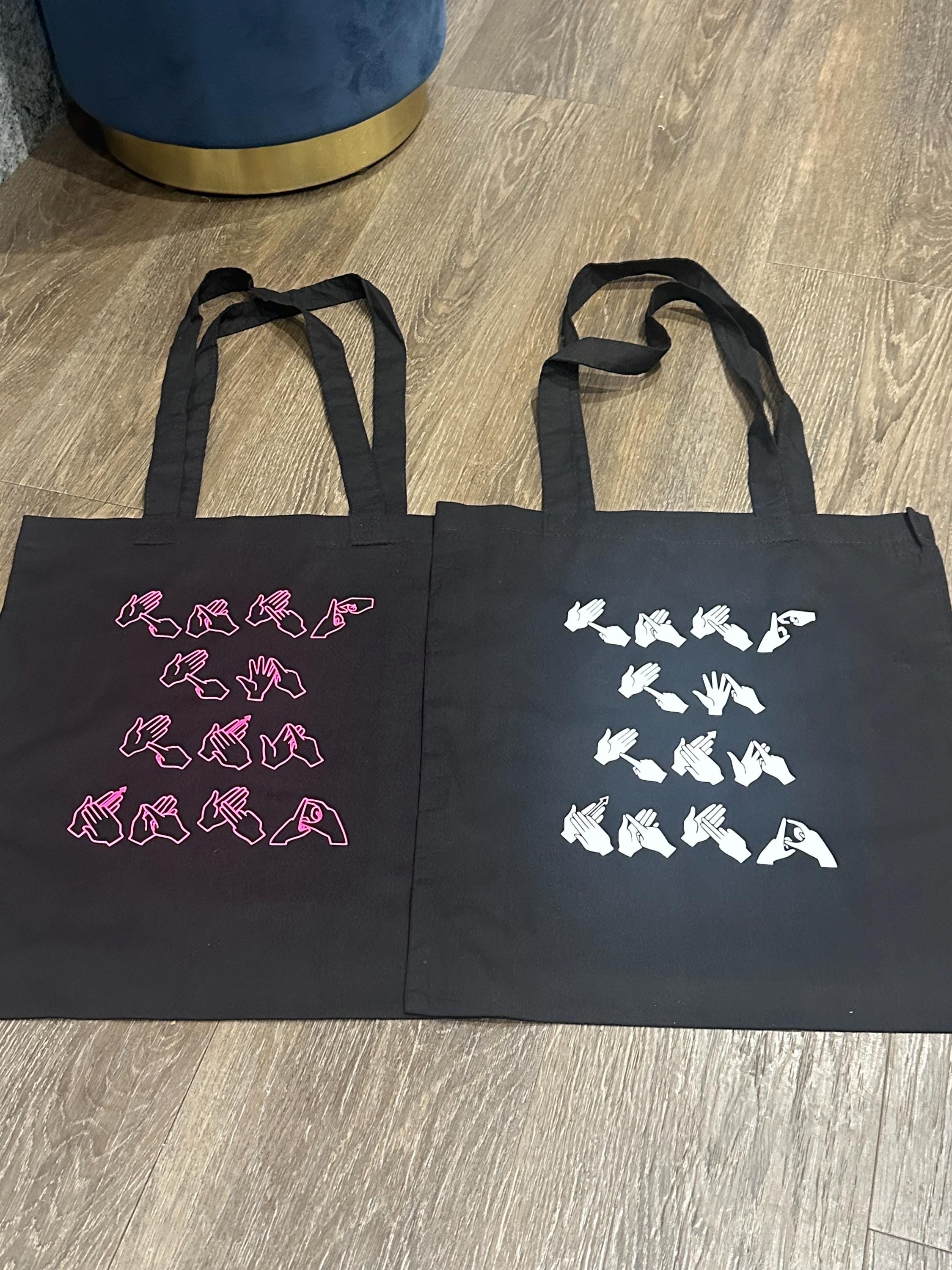 BSL funny Tote Bag: Funny Deaf Sign Language Gift, british sign language gift, Deaf humour, talk to the hand, cotton tote bag