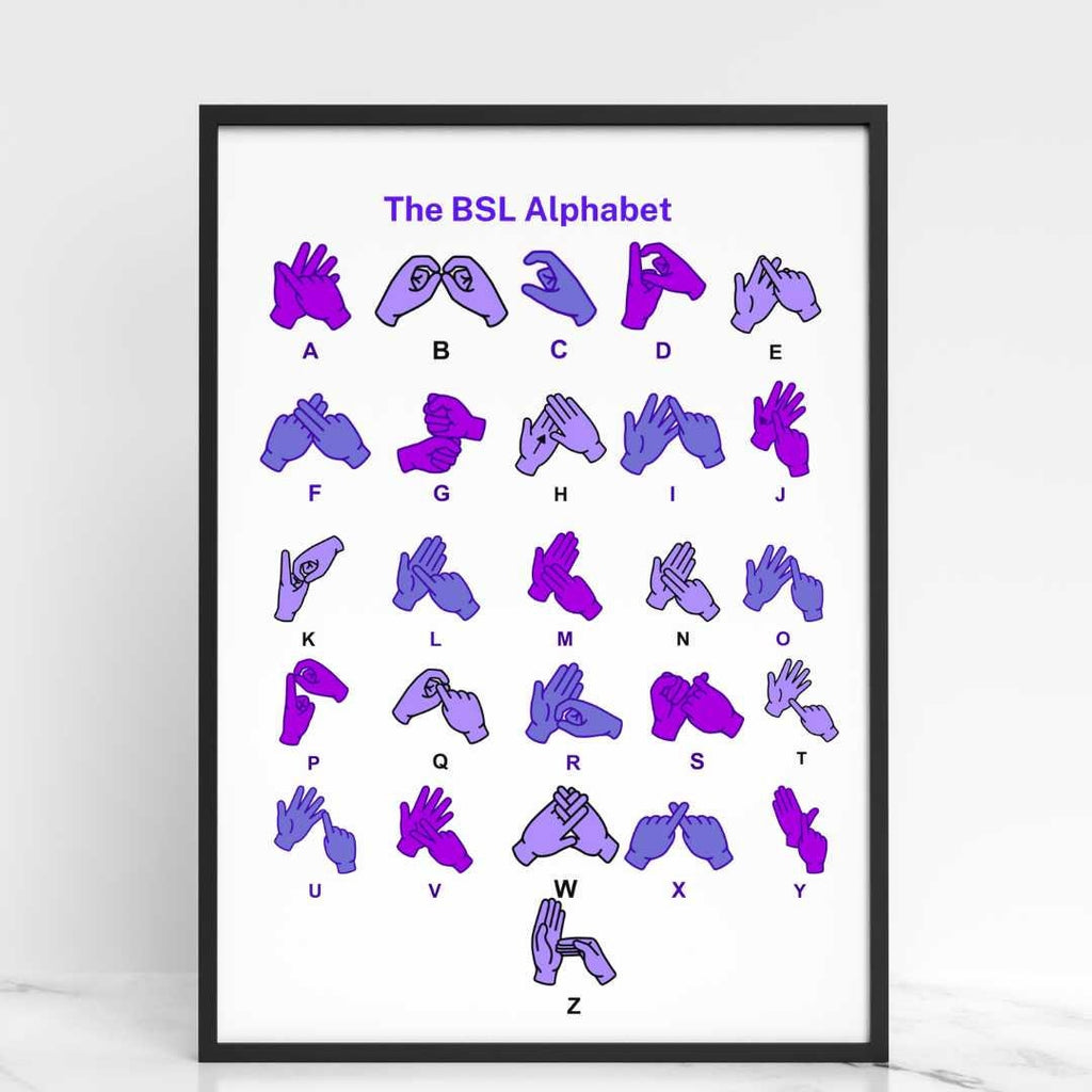 British Sign Language Alphabet Print: choice of colours, BSL Poster, bsl learner, bsl educational resource, bsl abc, bsl alphabet print