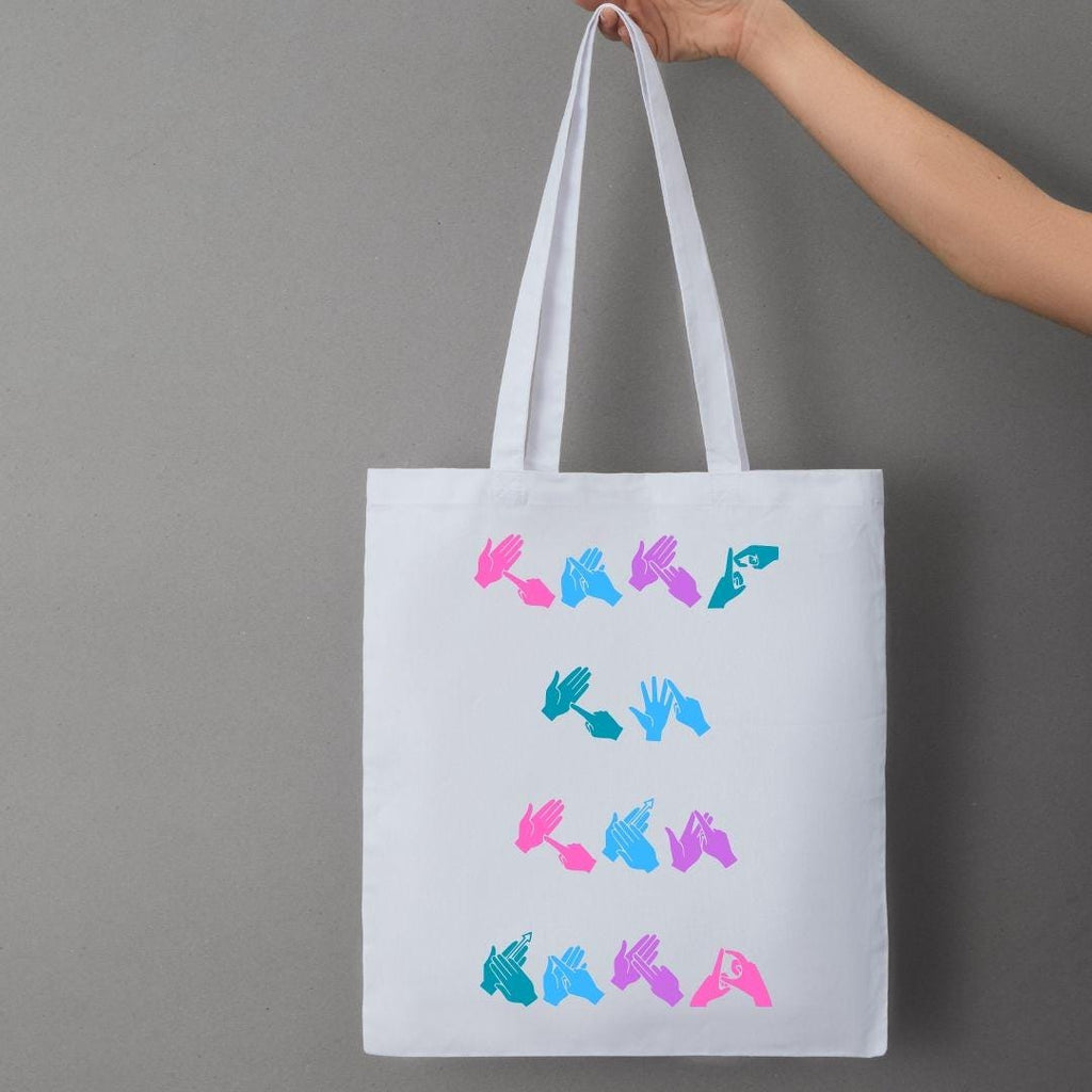 BSL funny Tote Bag: Funny Deaf Sign Language Gift, british sign language gift, Deaf humour, talk to the hand, cotton tote bag
