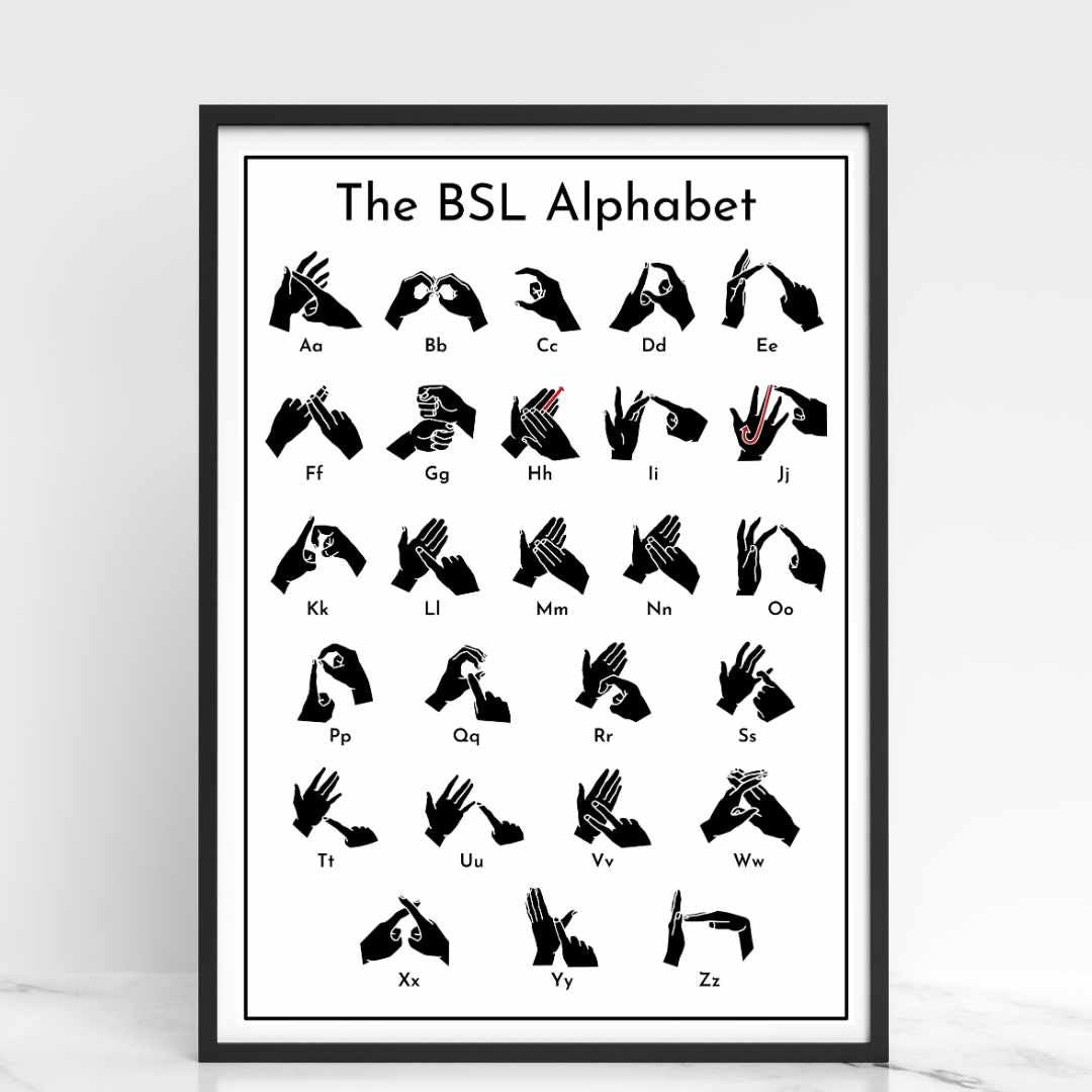 BSL Alphabet Print: British Sign Language Wall Art, different skin tones, BSL ABC
