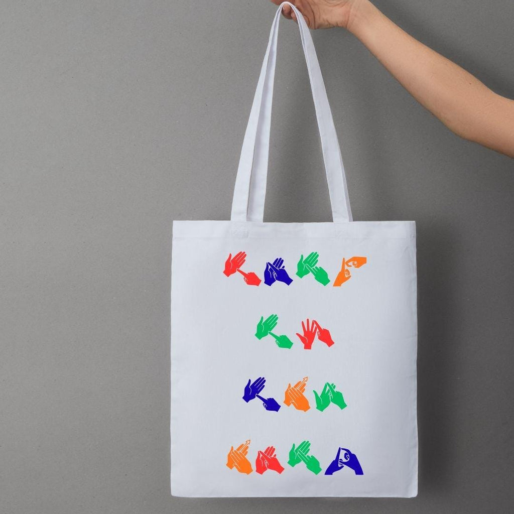BSL funny Tote Bag: Funny Deaf Sign Language Gift, british sign language gift, Deaf humour, talk to the hand, cotton tote bag