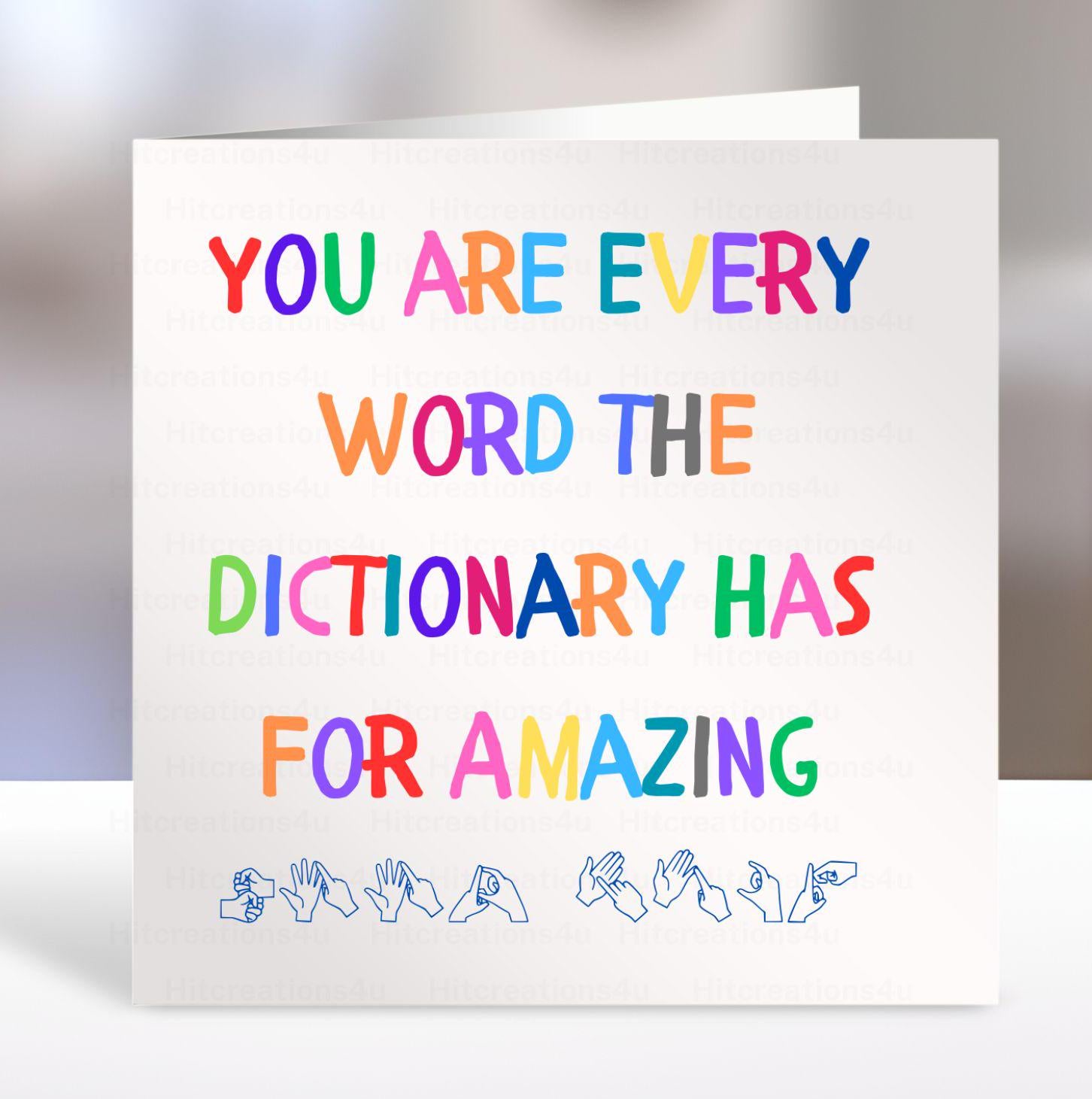 BSL thank you Card, Fingerspelling, British sign language, bsl good luck, bsl i love you card, youre amazing, teacher card, friend, for her