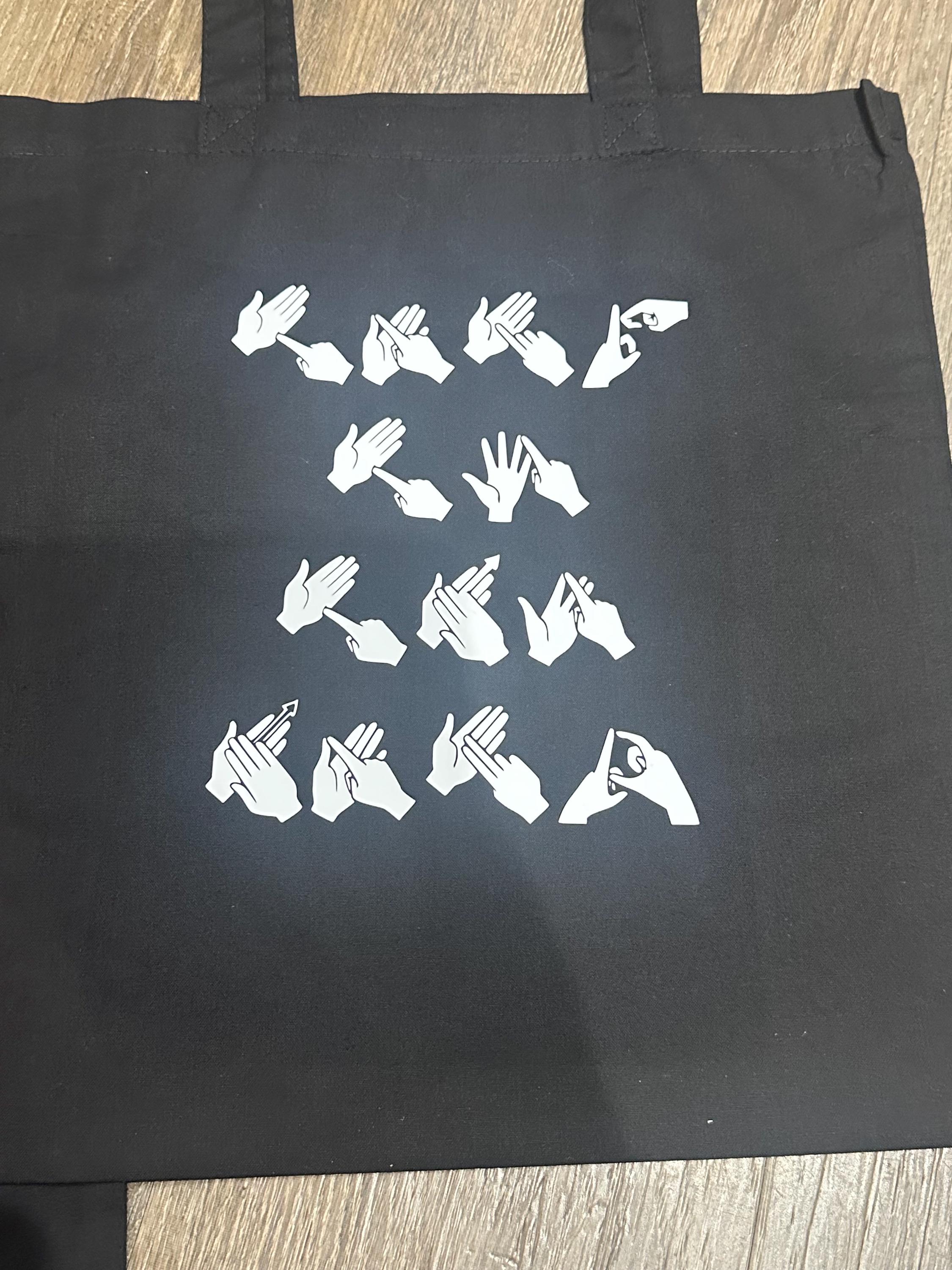 BSL funny Tote Bag: Funny Deaf Sign Language Gift, british sign language gift, Deaf humour, talk to the hand, cotton tote bag