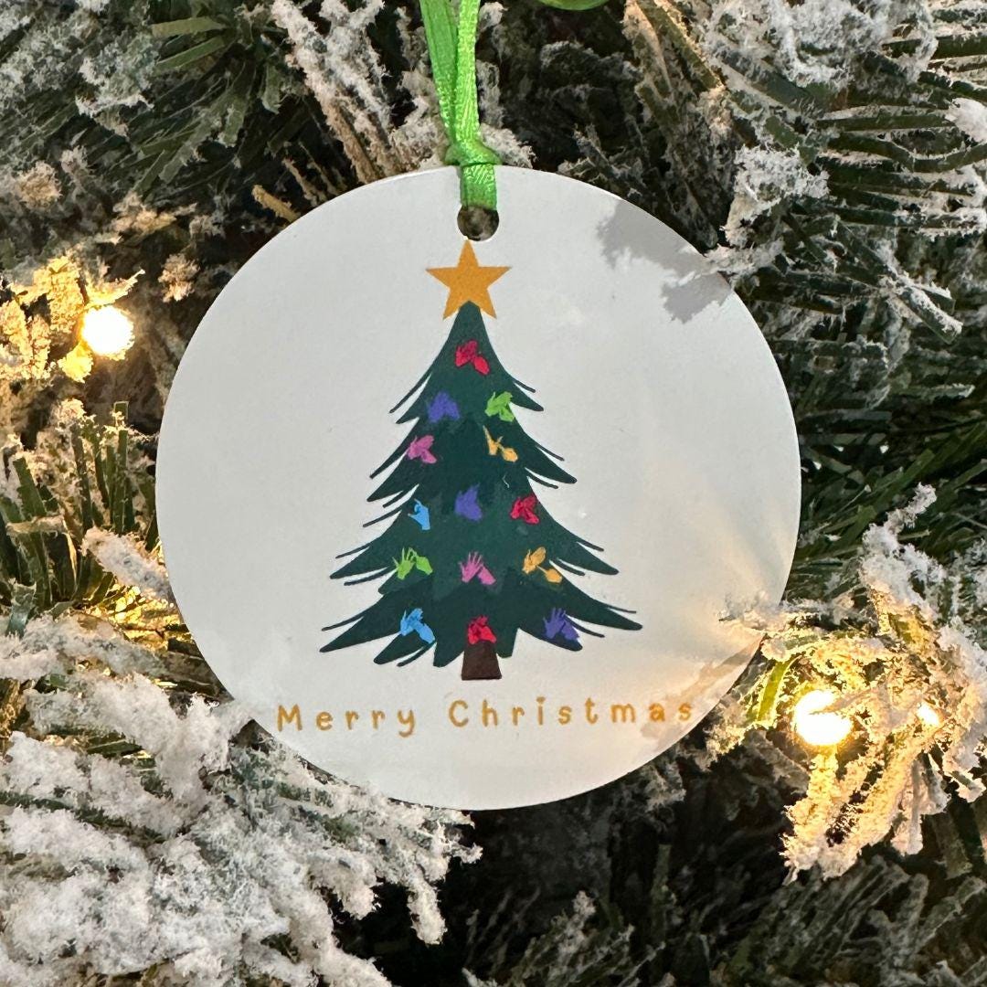 BSL bauble, bsl gift, sign language, bsl decoration, bsl hanging ornament, bsl merry christmas, bsl teacher gift, CSW gift, Deaf aware,
