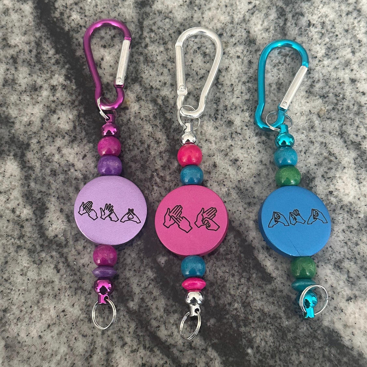 Personalised BSL Keyring: british sign language Engraved bsl Initial,bsl bag Charm, bsl gift,