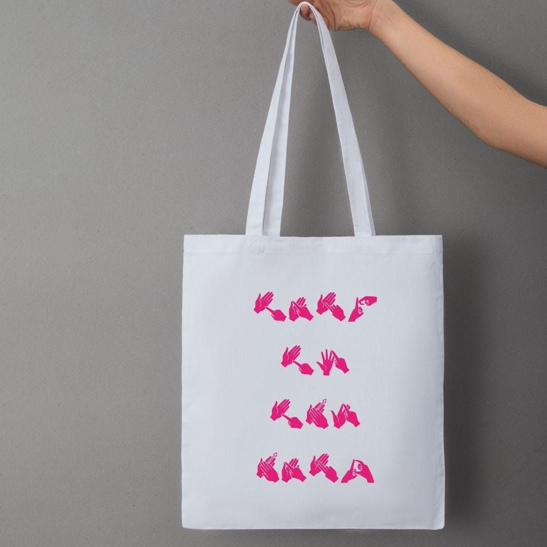 BSL funny Tote Bag: Funny Deaf Sign Language Gift, british sign language gift, Deaf humour, talk to the hand, cotton tote bag