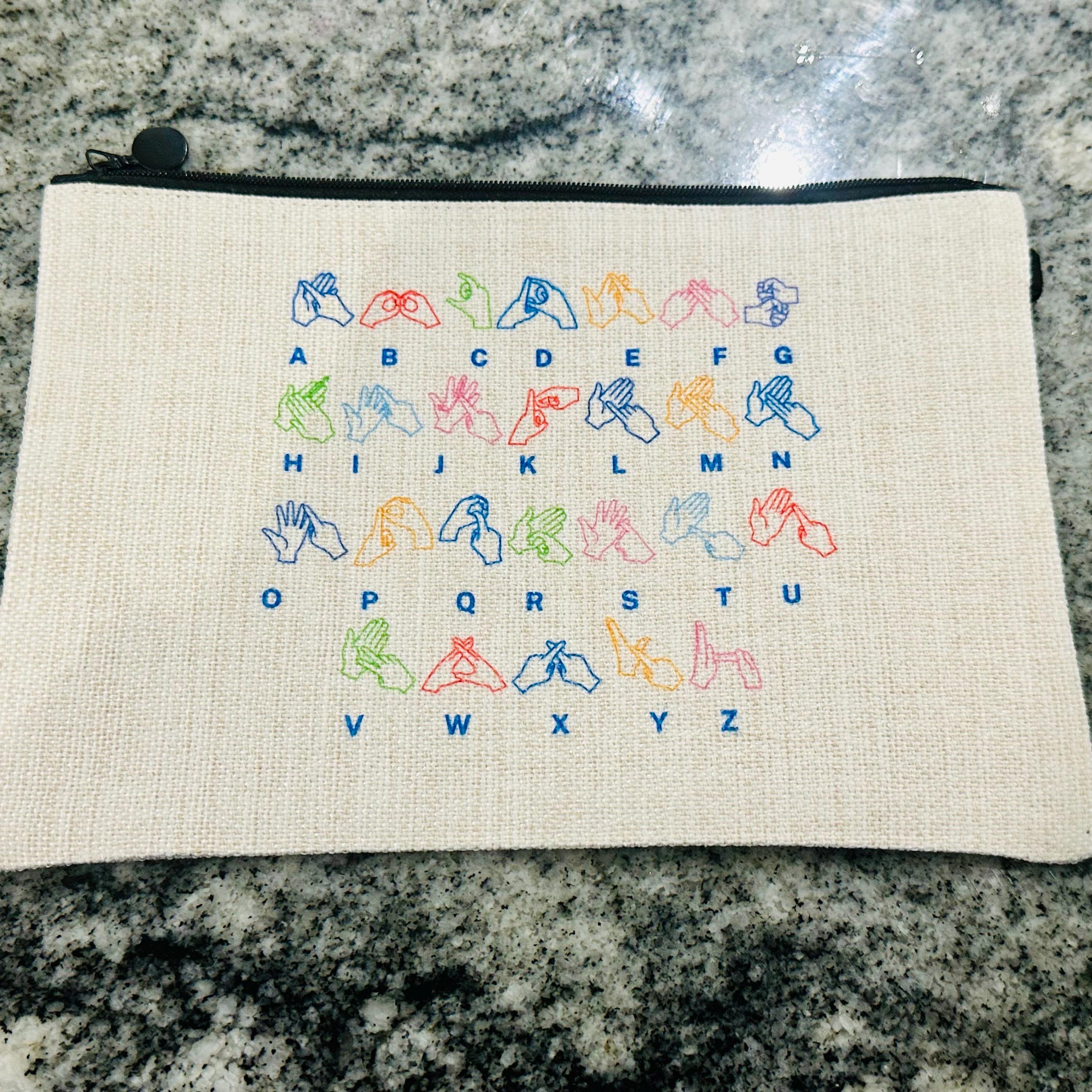 BSL alphabet, bsl Teacher gift,  bsl pencil case, teaching assistant gift, bsl gift, accessories bag, cochlear implant bag, hearing aid bag,