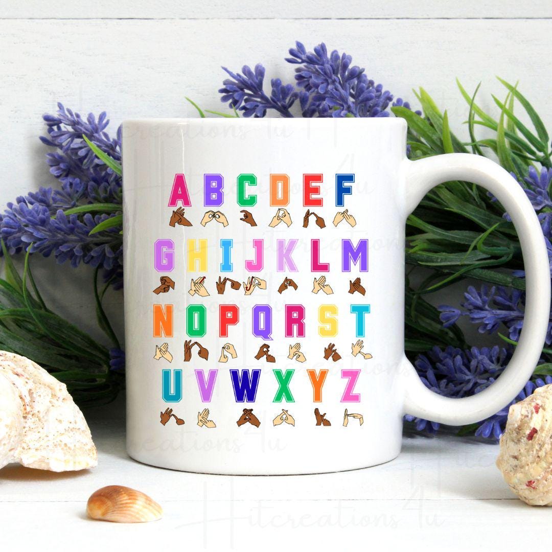 British Sign Language Alphabet Mug,  BSL Learner, Mug for Teachers & Students, Deaf Awareness Gift, Sign Language, Finger Spelling Mug