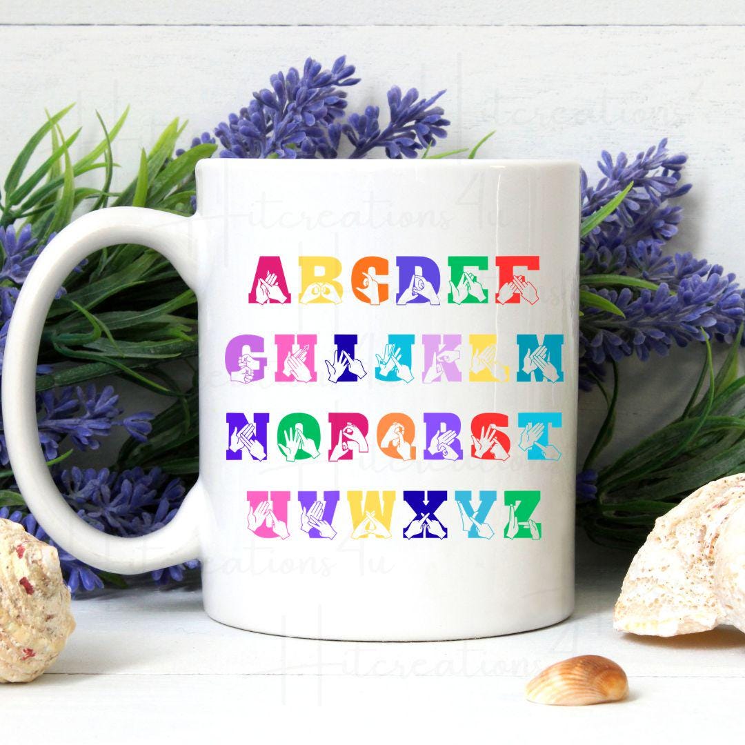 British Sign Language Alphabet Mug,  BSL Learner, Mug for Teachers & Students, Deaf Awareness Gift, Sign Language, Finger Spelling Mug