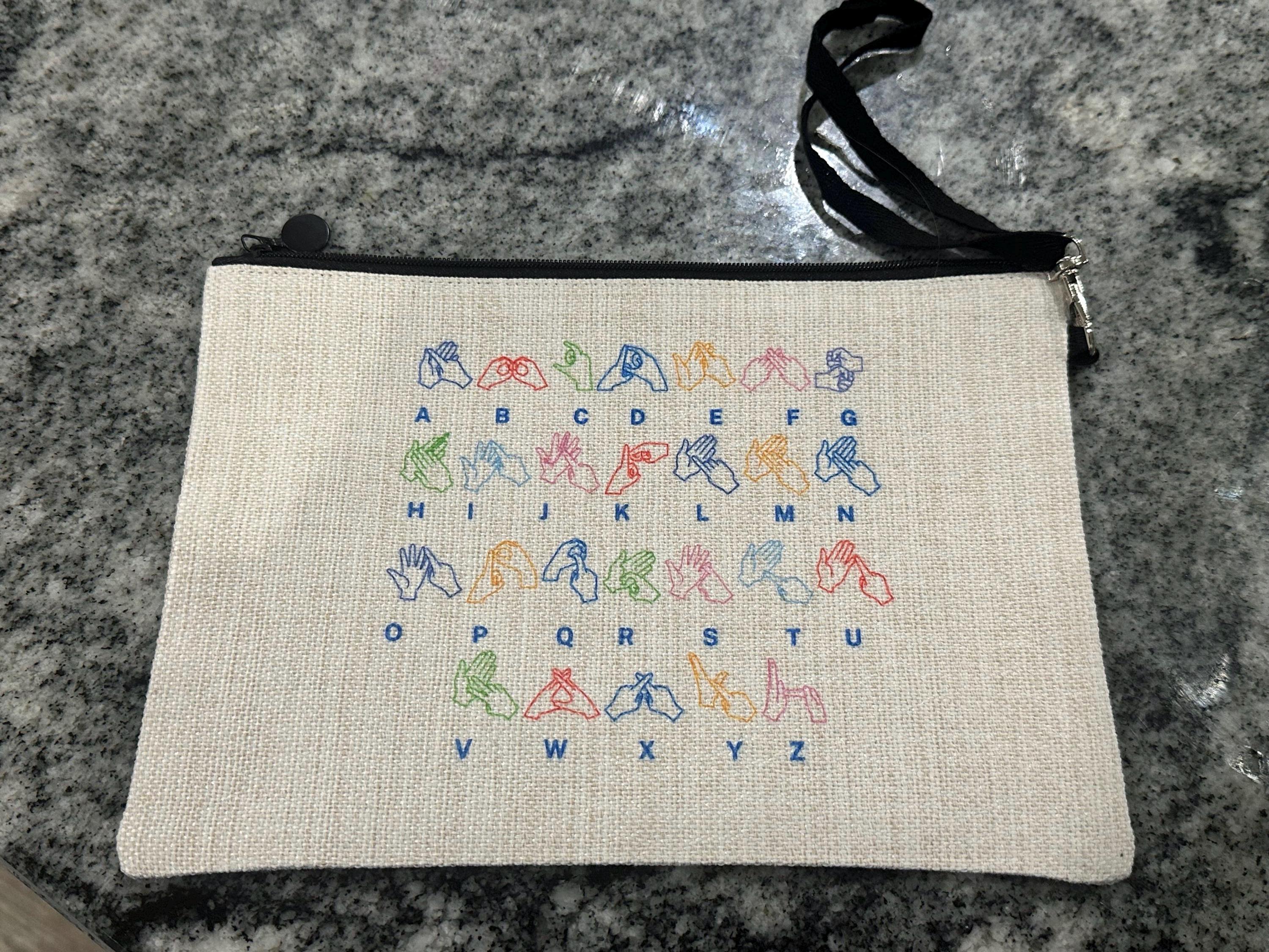 BSL alphabet, bsl Teacher gift,  bsl pencil case, teaching assistant gift, bsl gift, accessories bag, cochlear implant bag, hearing aid bag,